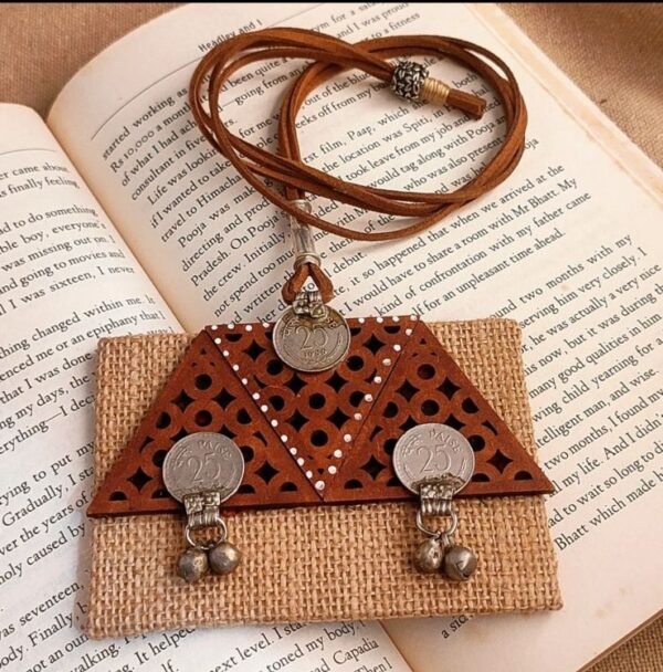 Tribal Coins on Jute Fabric Necklace - Image 2