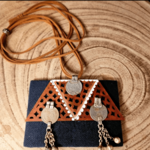 Tribal Coins on Jute Fabric Necklace