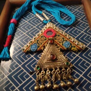 Afghani Pendant Necklace on a Triangle Mirror Fabric Patch