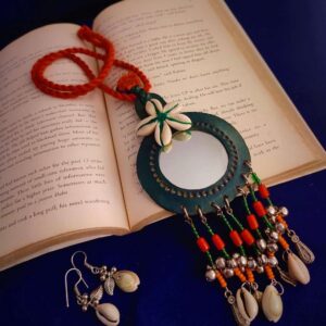 Bhujodi Round Mirror Leather Necklace Boho Hangings