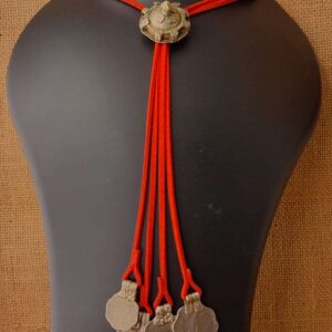 Tribal Metal Button with old coin long Necklace