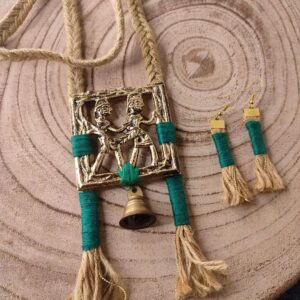 Dhokra Metal Pendant Necklace with colorful Jute Ropes