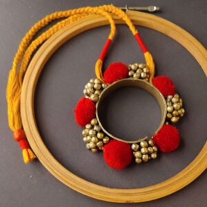Tribal Kada Necklace with Ghungroo work and colorful pom poms