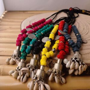 Tribal Lambani Topli with coins & Kowree Necklace in Colored Thread Beads