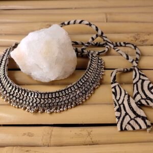 Oxidised Payal Choker Necklace on Block Printed Fabric