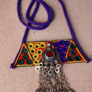 Lambani Mirror Work Fabric Necklace with Afghani Pendant