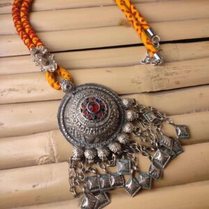 Afghani Round Dhaal Pendant Necklace on Fabric String
