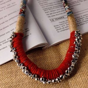 Ghungroo Choker Necklace on Jute and Block Printed Fabric
