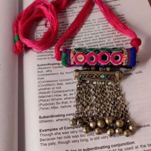 Afghani Pendant Necklace with a Lambani Mirror Fabric Roll