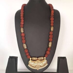 Rudraksha Beads Laxmi Temple Pendant Necklace Set