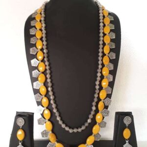 Multi Layered Oxidised & Ceramic Beads Mala Necklace Set