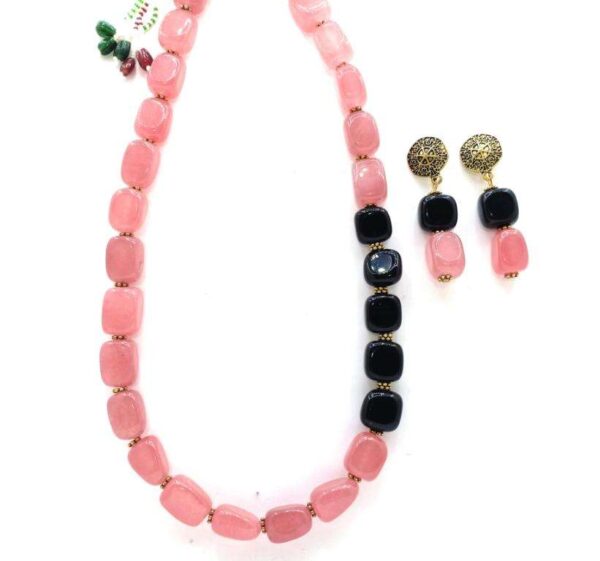 Onion Pink & Black Agates Beads Mala Necklace Set