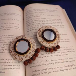 Round Mirror & Fabric Earrings with Rudraksha