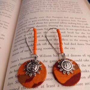 Round Orange Fabric Earrings with Seed Beads