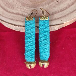 Boho Long Colored Thread Earirngs with Brass Ghungroos