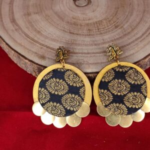 Round Fabric Earrings with Brass Trinklets