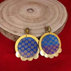 Round Fabric Earrings with Brass Trinklets