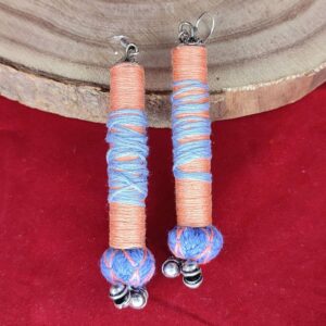 Boho Colored Thread Roll Earrings with Thread Bead & Ghungroos