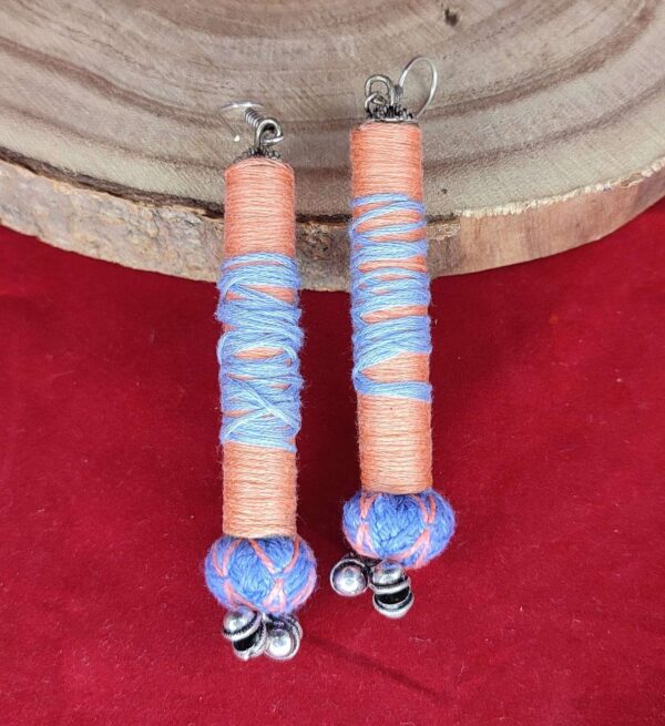 Boho Colored Thread Roll Earrings with Thread Bead & Ghungroos - Image 2