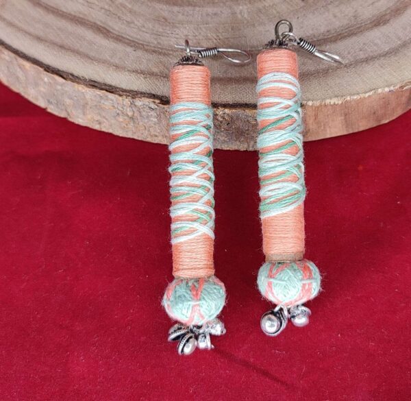 Boho Colored Thread Roll Earrings with Thread Bead & Ghungroos - Image 4