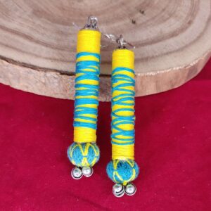 Boho Colored Thread Roll Earrings with Thread Bead & Ghungroos