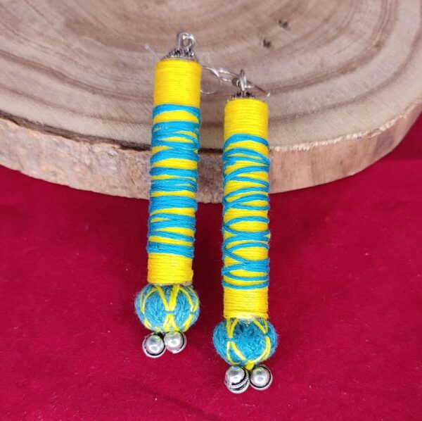 Boho Colored Thread Roll Earrings with Thread Bead & Ghungroos