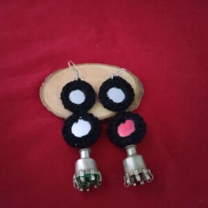 Boho Tribal Topli Earrings with Black Thread Mirror Work