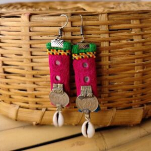 Colorful Rabari Mirror Patch with Old Coins Earrings