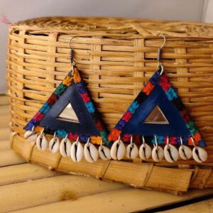 Bhujodi Colored Leather Earrings with Natural Shell Kowrees