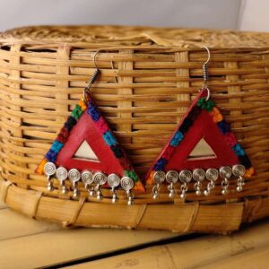 Bhujodi Colored Leather Earrings with Metal Hangings