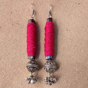 Boho Colored Thread Roll Earrings with Metal Bead & Ghungroos