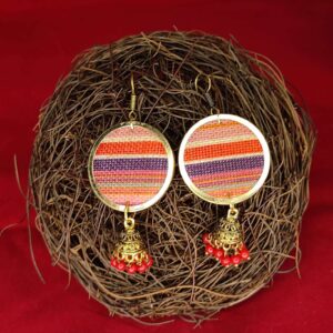 Drilled Cotton Fabric Earrings with Metal Casing