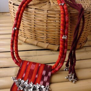Red Ikat Fabric Dori Necklace