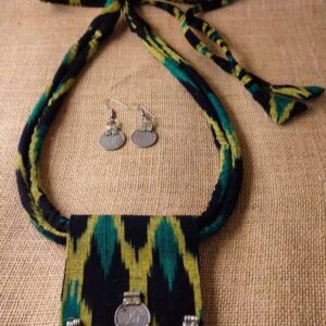 Green & Black Ikat Fabric Necklace Set