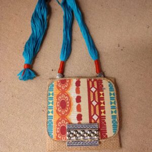 Jute and Block Printed Fabric Necklace with a Metal Motif