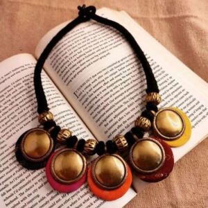 Designer Brass & Fabric Choker Necklace