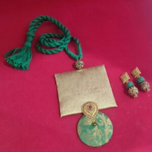 Dual Fabric Necklace Set with Square & Round Pendants