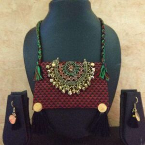Dark Red & Black Khun Necklace with Afghani Pendant