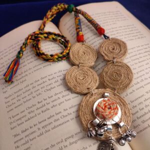 Natural Jute Sphere Necklace with Afghani Coin Pendant