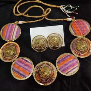 Drilled Handloom Fabric Choker Necklace with Metal Casing