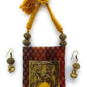 Shaded Brocade Fabric with Dhokra Pendant & Ghungroo Necklace