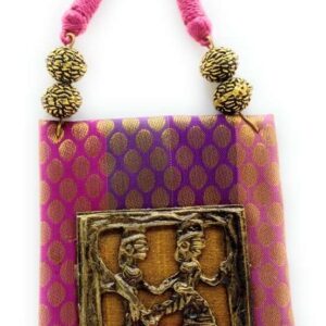 Shaded Brocade Fabric with Dhokra Pendant & Ghungroo Necklace