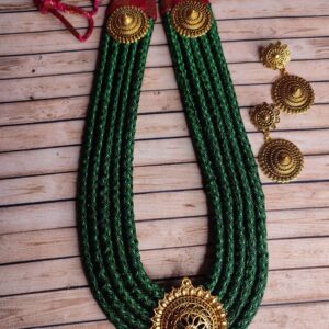 Green & Red Khun Multi Layered Necklace with Antique Gold Metal Pendant & Motifs