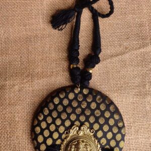 Black & Gold Brocade Fabric Temple Necklace Set