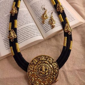 Black & Gold Dual Layered Thread work Temple Pendant Necklace Set