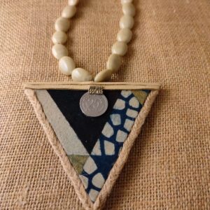 Triangle Block Print Necklace with Wood & Ceramic Beads