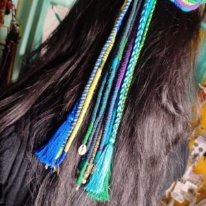 Boho Style Gypsy Hair Accessory Green & Blue Shaded Strings