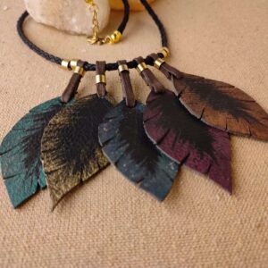 Pure Leather Leaf Hand Painted Necklace