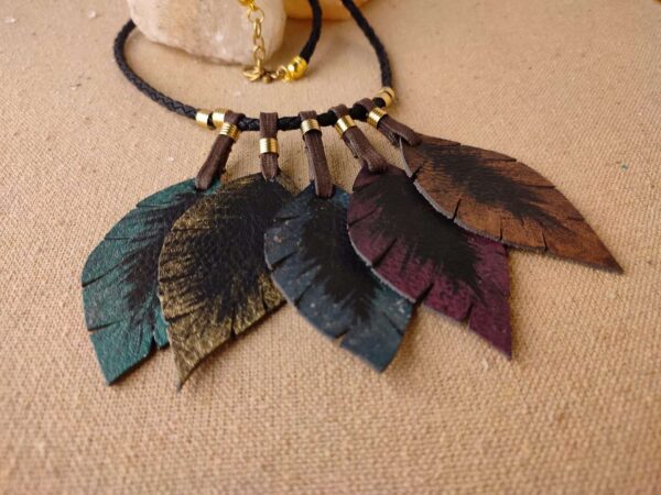 Pure Leather Leaf Hand Painted Necklace