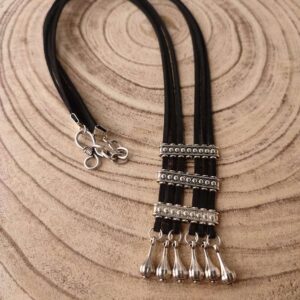 Stylish Faux Leather Multi Layer Necklace with Oxidised Charms & Beads